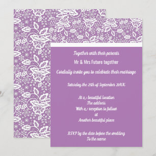 Invitación Elegante Boda de encaje blanco púrpura
