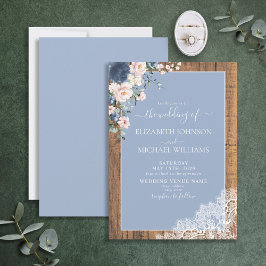 Invitación Elegante Boda de encaje de madera rústica Rubor Du