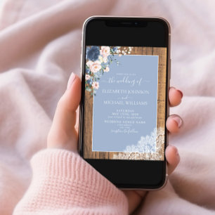 Invitación Elegante Boda de encaje de madera rústica Rubor Du