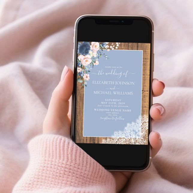 Invitación Elegante Boda de encaje de madera rústica Rubor Du (Subido por el creador)