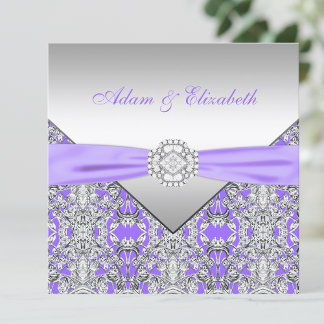 Invitación Elegante boda de encaje de plata y lavanda púrpura