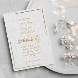Invitación Elegante Boda de encaje floral francés de oro blan