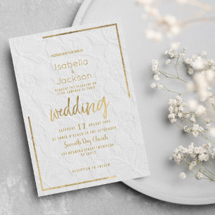 Invitación Elegante Boda de encaje floral francés de oro blan