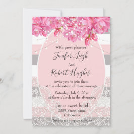 Invitación Elegante Boda de encaje floral rosa y gris