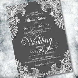 Invitación Elegante Boda de encaje gris