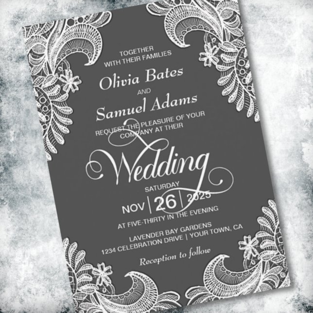 Invitación Elegante Boda de encaje gris (Subido por el creador)