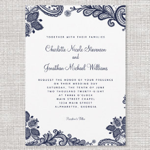 Invitación Elegante Boda de encaje  Moda azul blanco