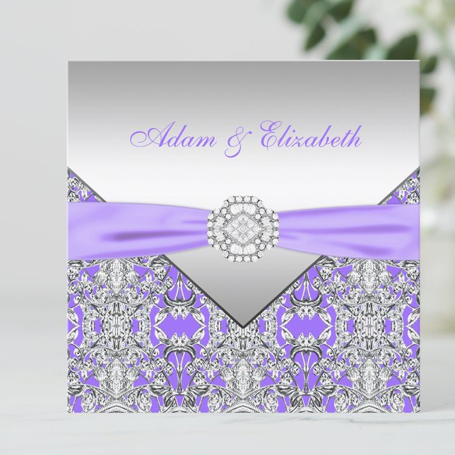 Invitación Elegante Boda de encaje morado de plata y lavanda (Subido por el creador)
