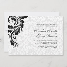 Invitación Elegante Boda de encaje negro de damascos blancos
