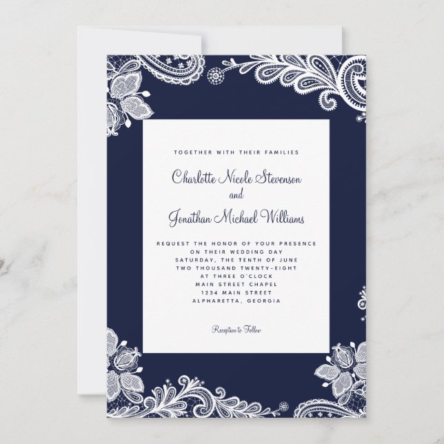 Invitación Elegante Boda de encaje Personalizado foto Marina  (Anverso)