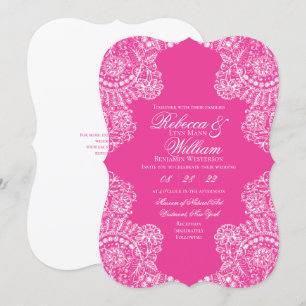 Invitación Elegante boda de encaje rosa brillante