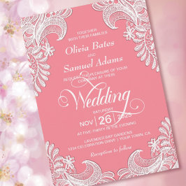Invitación Elegante Boda de encaje rosado