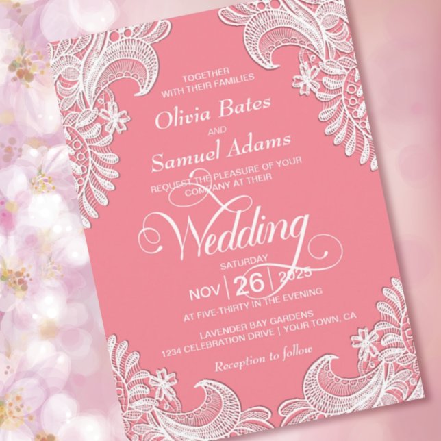 Invitación Elegante Boda de encaje rosado (Subido por el creador)