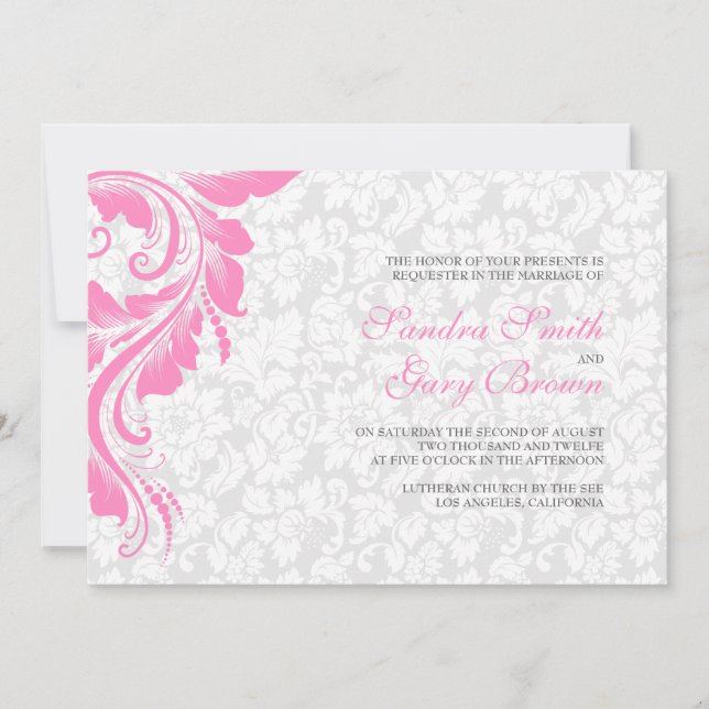 Invitación Elegante Boda de encaje rosado de damascos blancos (Anverso)