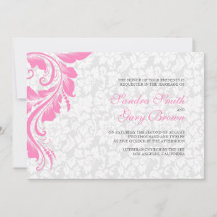 Invitación Elegante Boda de encaje rosado de damascos blancos