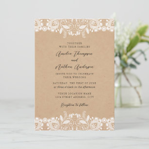 Invitación Elegante Boda de Encaje Rústico