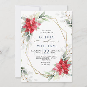 Invitación Elegante Boda de Energía de Invierno de Poinsettia