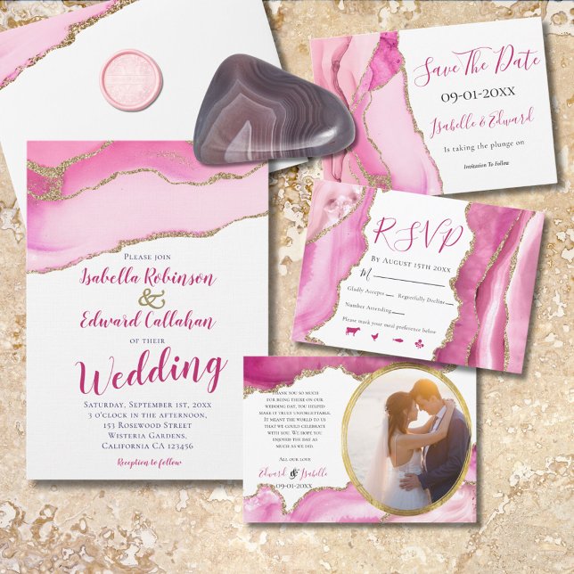Invitación Elegante Boda de entrada de oro de águila rosa (Subido por el creador)