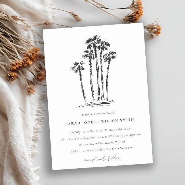 Invitación Elegante Boda de esbozo de árbol de palmas tropica (Subido por el creador)