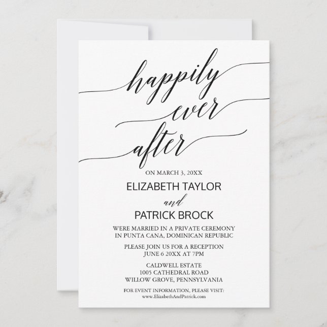 Invitación Elegante boda de escapada con caligrafía blanca y  (Anverso)