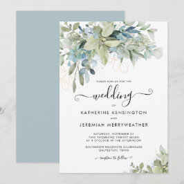 Invitación Elegante Boda de escritura azul con flores
