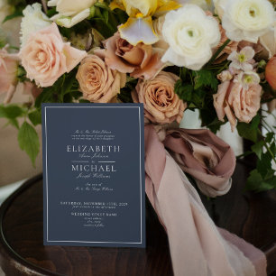 Invitación Elegante Boda de escritura azul de la marina