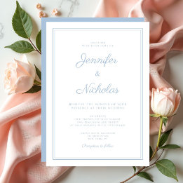 Invitación Elegante Boda de escritura azul en polvo moderno