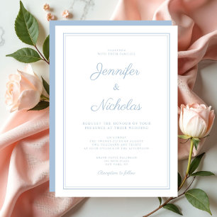 Invitación Elegante Boda de escritura azul en polvo moderno
