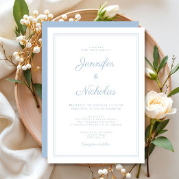 Invitación Elegante Boda de escritura azul en polvo moderno