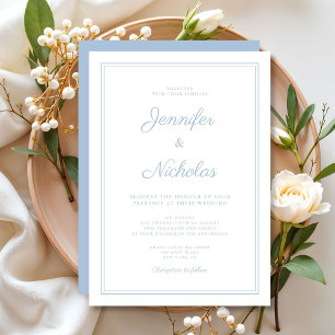 Invitación Elegante Boda de escritura azul en polvo moderno