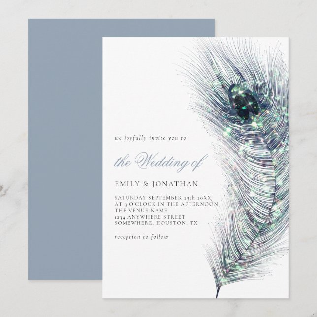 Invitación Elegante Boda de escritura azul Verde azulada de p (Anverso / Reverso)