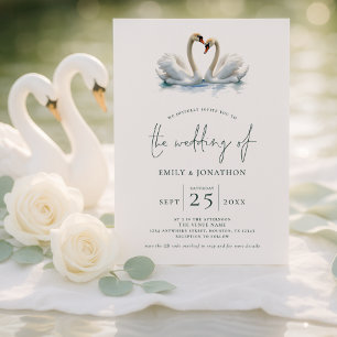 Invitación Elegante Boda de Escritura con Dos Cisnes