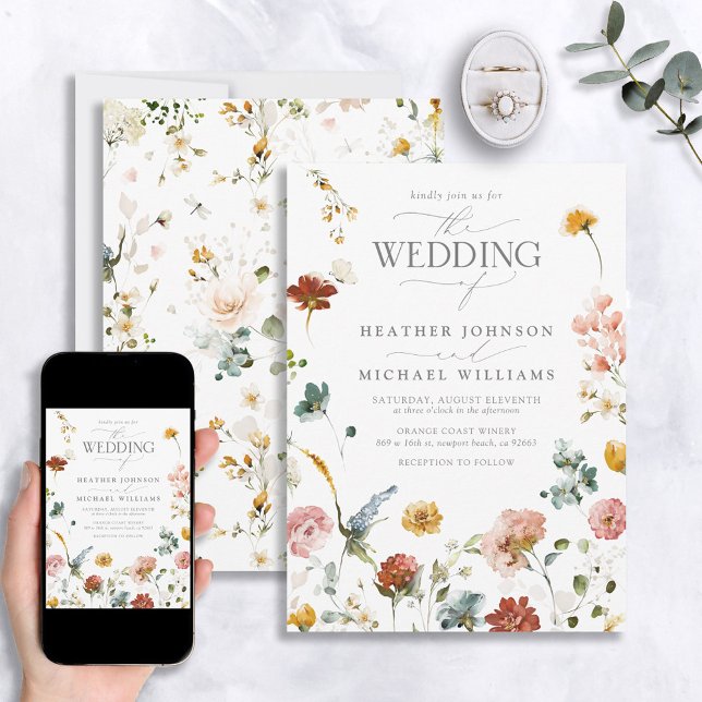Invitación Elegante Boda de escritura de acuarela botánica fl (Subido por el creador)