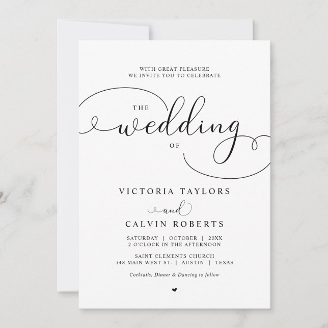 Invitación Elegante Boda de escritura de caligrafía romántica (Anverso)
