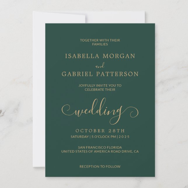 Invitación Elegante Boda de escritura de caligrafía verde esm (Anverso)