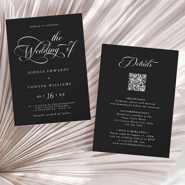 Invitación Elegante Boda de escritura de caracteres todo en u (Front & Back)