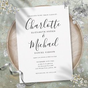 Invitación Elegante Boda de escritura de firma en blanco y ne