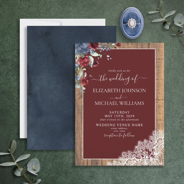 Invitación Elegante Boda de escritura de madera azul de borgo (Subido por el creador)