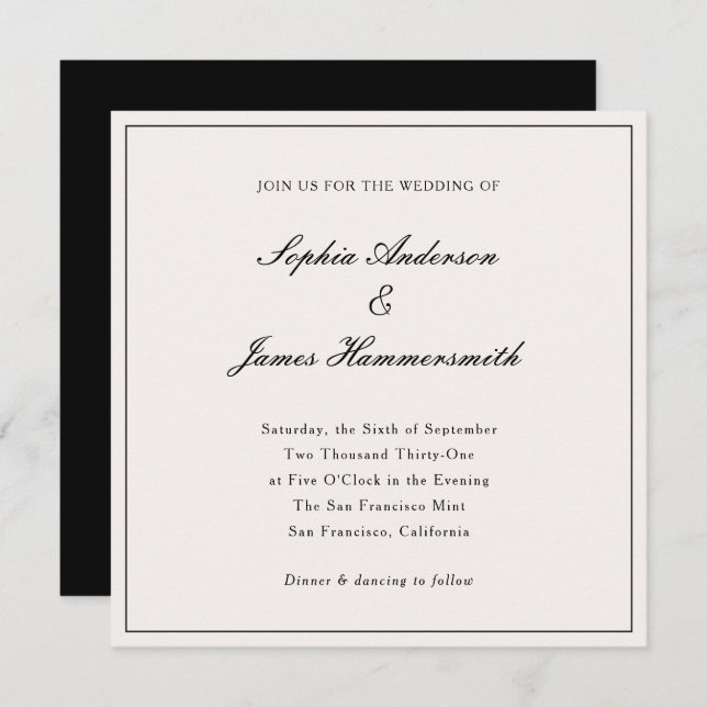 Invitación Elegante Boda de escritura de marco negro formal (Anverso / Reverso)
