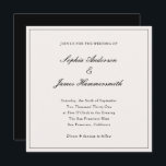 Invitación Elegante Boda de escritura de marco negro formal<br><div class="desc">Elegante,  formal y elegante plantilla de invitación a boda cuadrada con tipografía de escritura caligráfica para los nombres de la pareja,  fondo blanco crema,  un marco elegante en el frente y un respaldo negro. Personalizar la información de su propio boda.</div>
