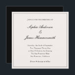 Invitación Elegante Boda de escritura de marco negro formal<br><div class="desc">Elegante,  formal y elegante plantilla de invitación a boda cuadrada con tipografía de escritura caligráfica para los nombres de la pareja,  fondo blanco crema,  un marco elegante en el frente y un respaldo negro. Personalizar la información de su propio boda.</div>