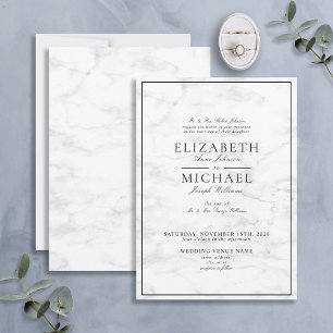 Invitación Elegante Boda de escritura de mármol blanco negro 