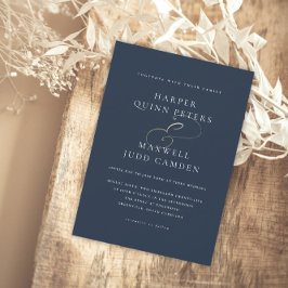 Invitación Elegante Boda de Escritura en Oro Azul Marino