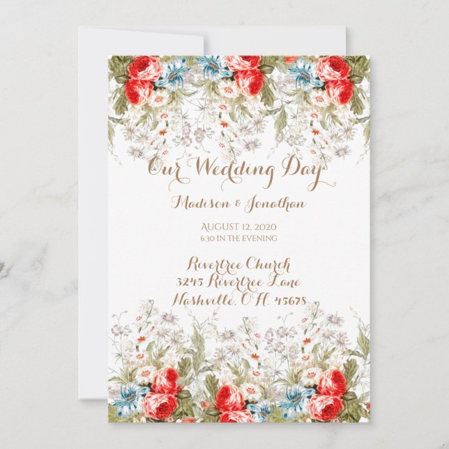 Invitación Elegante Boda de escritura floral (Anverso)