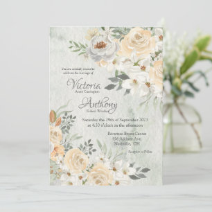 Invitación Elegante Boda de escritura floral de marfil de cha