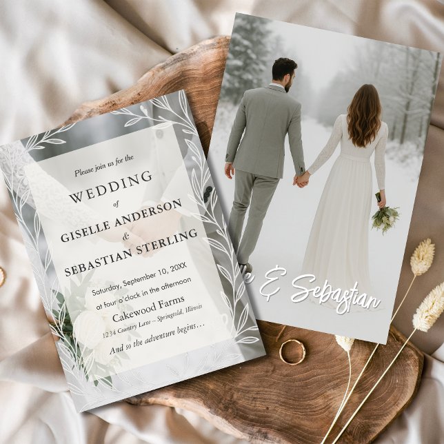 Invitación Elegante Boda de escritura floral fotográfica de i (Subido por el creador)