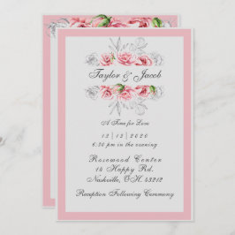 Invitación Elegante Boda de escritura floral gris rosa