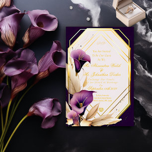 Invitación Elegante Boda de escritura floral púrpura Calla Li