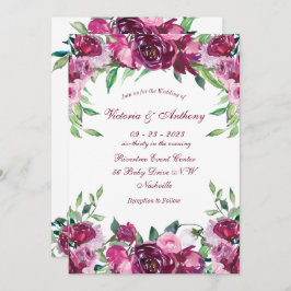 Invitación Elegante Boda de escritura floral rosa de Borgoña