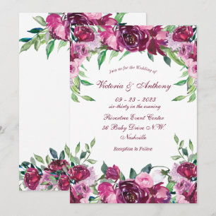 Invitación Elegante Boda de escritura floral rosa de Borgoña